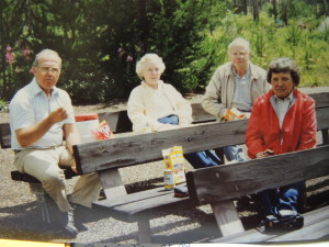 They will share old photos, such as this one, with, from left, Warren Newsted, Elnora and Don Stringer, and cousin Ruth.