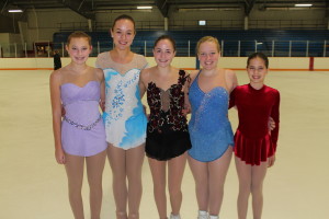 Clarkston skaters are ready for their 2016 Ice Show at Lakeland Skating Club. From left, Gabrielle Tuson, Kristina Bauer, Erica Murrell, Madison Dryden and Alexis Brcezinski. Not pictured, Kara Buback. Photo by Wendi Reardon Price