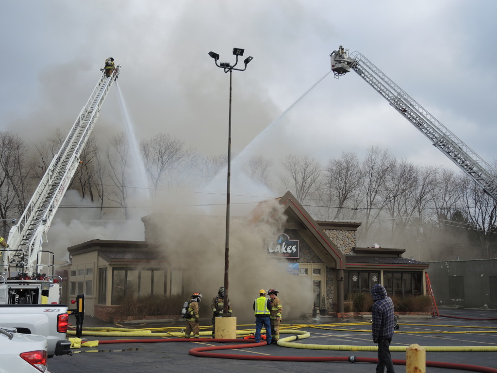 Two ladder hoses and at least two hoses on the ground were needed to put out the blaze. Photos by Phil Custodio