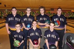The Clarkston Boys Bowling JV-A team: from left in front, Drew Clayton, Nathan Locher, Josh Morgan; back row, Leo Chasse, Jacob Corey, Joshua Boyd and Kyle Hancsak. Not pictured, Ryan Little. Photo by Wendi Reardon Price