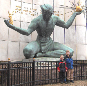 The boys in Detroit after delivering letters to save the Detroit Zoo, to the mayor's office