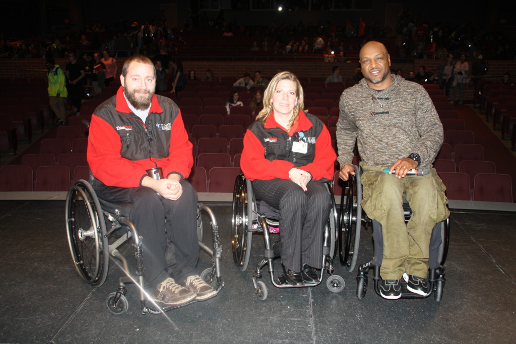 Speakers Nick Cramer, Mary Kunz and Myreo Dixon shared their traumatic-injury stories with students at Clarkston High School during the ThinkFirst presentation, organized by Students Against Destructive Decisions. Photo by Jessica Steeley