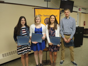 From left are Optimist scholarship winners Marissa Lockwood, Sarah Snyder, Riley Kloostra, and Andrew Ross. Photo by Phil Custodio