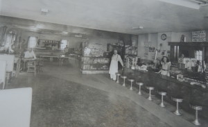 Ethelyn Hyde tends the ice cream bar at her father's soda shop on Main Street   in 1947.