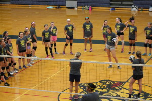 Clarkston Varsity Volleyball Head Coach Kelly Pinner explains the next exercise to the campers on June 30. Photo by Wendi Reardon Price
