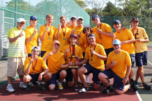 The Clarkston Boys Varsity Tennis team finishes the Grand Blanc Invitational in first place. Photo provided