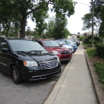 Cars parked at an angle at Depot Park last Wednesday, to see how it would work. Photo by Phil Custodio