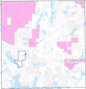 The Township's proposed hunting map, areas in pink will allow gun hunting. Photo Provided